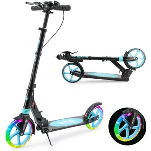 Scooter for Kids Ages 8+ Teens & Adults, Lightweight Kick Scooter with Carry Strap Adjustable Height Equipped with Front handbrake and Rear Brake, Big Sturdy PU Flash Wheels Great Gift & Toy (black)