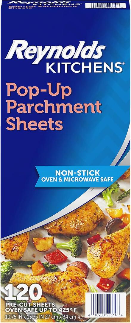 Reynolds Kitchens Pop-Up Parchment Paper Sheets, 10.7x13.75 Inch, 120 Sheets