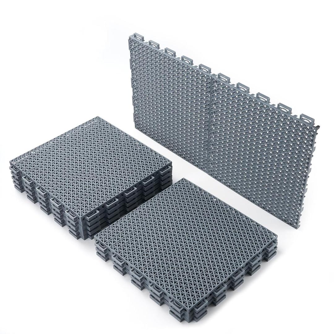 Fast-Drying Outdoor Decking for Garden, Kennel, Storage Shed, Basement, Garage, Patio, Bathroom, 10 PCS 12''x12''x0.59'' Heavy-Duty Interlocking Decking Tiles, Maximum Bearing Capacity up to 6613 LBs