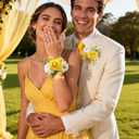 Serwalin Yellow Rose Corsage and Boutonniere Set, Artificial Silk Rose Wrist Corsage Wristlet and Boutonniere Set for Prom Homecoming Wedding Flowers Accessories Party Suit Decorations