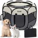 Goozii Pet Cat Playpen for Indoor Cats Enclosed, Puppy Dog Play Pen for Outdoor Travel Camping (Small Size, Beige & Dark Grey)