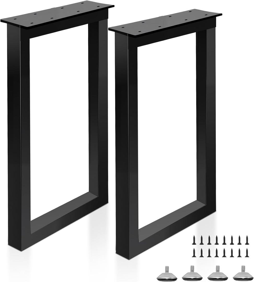 36 Inch Metal Bar Table Legs, Heavy Duty Desk Dinning Table Legs with Adjustment Feet Pads DIY Furniture Feets, Set of 2,Black, H36 " Square