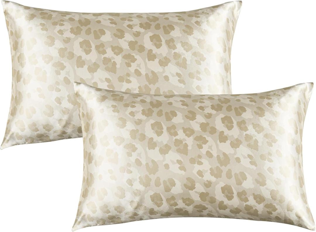 Satin Pillowcase for Hair and Skin Leopard Print Silky Satin Pillowcase 2 Pack Standard Size Pillow Cases Set of 2 Cooling Silky Pillow Cover with Envelope Closure (20x26 inches, Champagne)