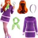 Morph Purple Women's Mystery Solving Detective Costume With Wig 70s Cartoon Character Costumes For Women Detective With Wig (Medium)