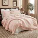 CAROMIO Pink Ruffled Comforter Set Queen Size, 3PCS Soft Washed Microfiber Lightweight & Fluffy All-Season Bedding Comforter with Vintage French Country Style, Pink, 90x90 in