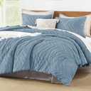Litanika Comforter Oversized King Size Set Grayish Blue, 3 Pieces Chevron Tufted Bedding Comforter Sets, Fluffy Bed Set