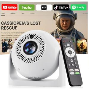 Mini Projector with WiFi and Bluetooth Auto Focus & Vertical Keystone Smart Portable Projector Android 13 with Built in Apps 1080P HD 4K Support w/ HDMI/USB Supported Home Movie Projector (White)