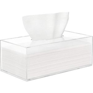 HBlife Pack of 2 Acrylic Tissue Box Covers with Magnetic Base, Dryer Sheet & Mask Organizers for Bathroom, Office, Car White Rectangular, 9.84x5.02x3.54in