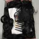 REECHO Curly Hair Extensions, 4PCS 16 inch Clip in Hair Extensions Lace Weft Short Curly Hair Extensions Clip Ins Invisible Natural Hairpieces for Women, Natural Black