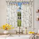 jinchan Floral Kitchen Curtains 36 Inch Linen Tier Curtains Farmhouse Cafe Half Window Drapes Over Sink Light Filtering Black on Beige for Living Room Laundry Tie Top 2 Panels