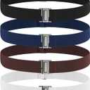 No Show Elastic Belts for Women with Invisible Flat Buckle Stretch Web Strap Belt for Jeans Pants Dresses (Suit for US Size 0-16, 4pcs/Black+blue+coffee+white)