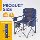 Oversized Folding Camping Chair for Adults, Supports 500 lbs, Breathable Fabric, Insulated Cup Holder, 8-Can Cooler, Padded Backrest & Seat, Storage Pouch, Carry Bag