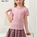 GORLYA 2 Pack Girls Lettuce Trim Basic Solid Tee Shirts Ribbed Knit Casual Blouse Tops for 4-14T