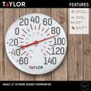Taylor Metal Wall Indoor Outdoor Thermometer, Wireless Thermometer with Easy to Read Large Numbers for Patio, Pool, and Indoor Areas, 12-inch, White