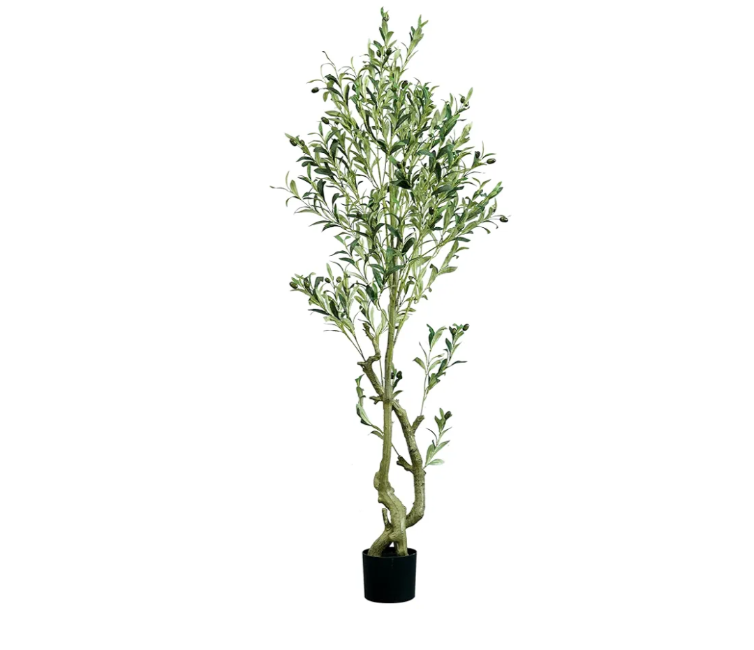 Artificial Olive Tree, 5FT Tall Fake Olive Trees for Indoor, Faux Olive Silk Tree for Home Office Decor, Fake Potted Tree with Natural Wood Trunk & Lifelike Fruits, Olive Plants for Gift
