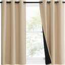 NICETOWN Bedroom Full Blackout Curtain Panels, Set of 2 Pcs, 37 by 50-inch, Biscotti Beige, Super Thick Insulated Grommet Drapes, Double-Layer Blackout Draperies with Black Liner for Small Window