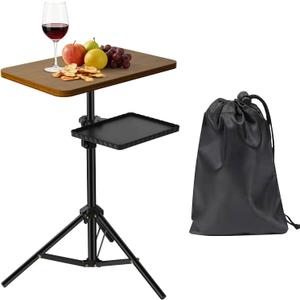 Tinysun Adjustable 2-Tier TV Tray Table, Folding Portable Couch Tray with No Assembly Required, Armrest Snack Table for Sofa Bed & Laptop Use, Multi-Surface Side Table for Living Room (Brow)