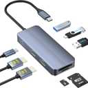 USB C Docking Station Dual HDMI, 4K@60Hz 8 in 1 Docking Station Dual Monitor for Mac/Dell/HP Laptop, HDMI Splitter for Dual Monitors, Double HDTV USB C Hub Multiport Adapter with USB/PD/SD/TF