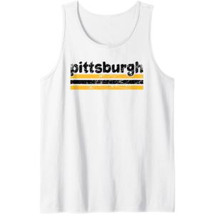 Pittsburgh Pennsylvania Three Stripe Vintage Weathered Tank Top, Size: M
