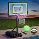 Pool Basketball Hoop Height Adjustable 57" to 68" Portable Poolside Basketball Hoop with Wheels, Glow-in-Dark Backboard & LED Rim, Glow Ball + Standard Ball, Indoor Outdoor Night Games