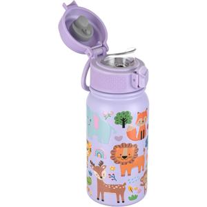 GOPPUS 12oz Kids Water Bottle  BPA-Free, Leak-Proof, Insulated Stainless Steel  Sweat-Proof, Reusable for School, Sports, and Outdoor Activities (Purple Zoo)