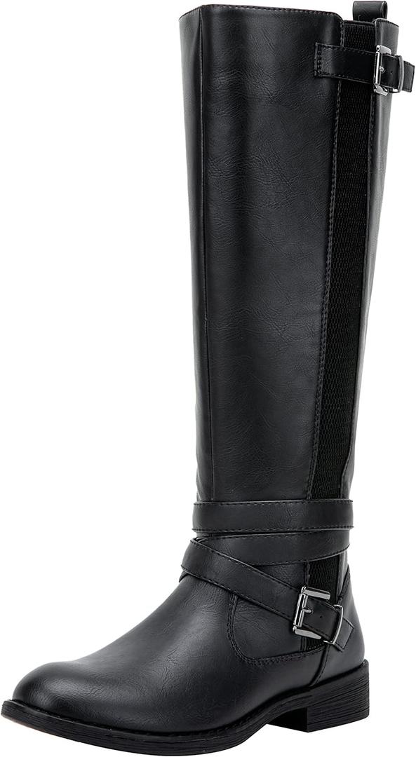 Vepose Women's Riding Knee High Boots Calf Tall Stretch Retro Low Heel 952 Boots with Zipper, Black, Size 9.5M US(CJY952 Black 09.5)
