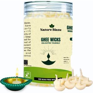 Pure Cow Ghee Lamp (Pack of 100 Pcs) Readymade Ghee Cotton Wicks | Arti Diya for Pooja | Ghee Wicks Batti | Easy Ghee Diya Wicks|Ghee Candles Cow Ghee Wicks |Ghee Jyoti Batti