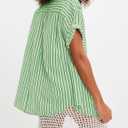 Womens Striped Button Down Shirts Casual Collared Short Sleeve Blouses Tops (Green, L)