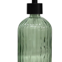 Green Glass Soap Dispenser Set with Black Pump, 13.5oz Refillable Liquid Hand Soap Dispenser, Lotion Dish Soap Dispenser for Modern Home Decor, Bathroom, Kitchen Countertop, Hotel(2 Pack)