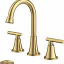 Bathroom Faucets for Sink 3 Hole, Hurran Brushed Gold Bathroom Sink Faucet with Pop-up Drain and Supply Lines, Stainless Steel Lead-Free Widespread Faucet for Vanity RV Farmhouse Sink (8 Inch)