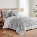 Levtex Home Adare Grey Reversible Full/Queen Quilt Set (88x92in) with 2 Pillow Shams (26x20in) - Floral Bedding - Grey White - Cotton Full/Queen Size Quilt Bedding Set - Lightweight, Soft, Pre-Washed