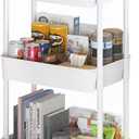 Sywhitta 3-Tier Plastic Rolling Utility Cart with Handle, Multi-Functional Storage Trolley for Office, Living Room, Kitchen, Movable Storage Organizer with Wheels, White