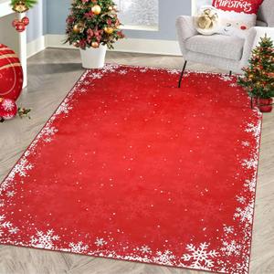 Bedroom Boho Snowflake Christmas Decorative Rug, Non-Slip, Washable, 4' x 6' Red