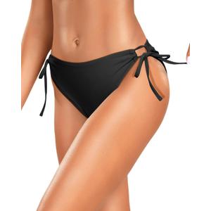 Zmart String Tie Side Bikini Bottoms - Women Full Coverage Swimsuit Bottom Mid Rise Mid Waist Swim Bathing Suit Bottom (Large, Black)