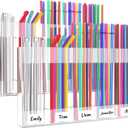 2 Pack 9.6 Large Acrylic Straw Holder for Cabinet Door with Detachable Ultra Sticky Adhesive Squares and Stickers, 2026 Reusable Straws Organizer Storage Dispenser for Kitchen Counter Cupboard (Transparent)