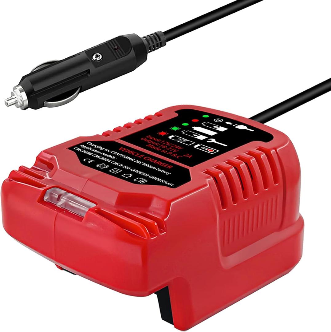 Mini Car Charger for Craftsman 20V Battery, Portable Use on Car, Cigarette Lighter Plug, 1/3 Size of CMCB104,Car Use for Craftsman 20V Charger