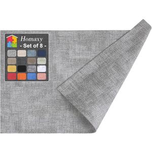 Homaxy Faux Leather Heat Resistant Placemats for Dining Table Set of 8, Waterproof Wipeable Washable PU Table Mats, Easy to Clean Anti-Slip Place Mats, 11.8" x 17", Light Grey