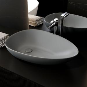 Bathroom Vessel Sink, 22.4 Countertop Ceramic Basin with Chrome Faucet/Pop-up Darin/P-trap, One-stop Shopping, Grey