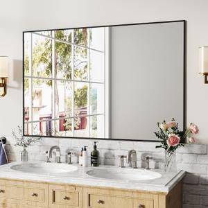 Matte Black Metal Framed Bathroom Mirror, 55x36 Inch Rectangular Vanity Mirror, Large Rectangle Wall Mirror, Anti-Rust, Tempered Glass, Shatter-Proof, Easy to Install Vertically or Horizontally
