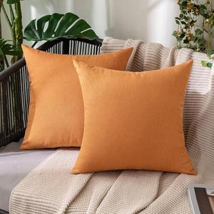 MIULEE Pack of 2 Decorative Outdoor Solid Waterproof Throw Pillow Covers Faux Linen Garden Farmhouse Cushion Cases for Patio Tent Balcony Couch Sofa 16x16 Inch Brown