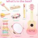 Pink Kids Guitar Set - 8 in 1 Toddler Musical Instruments,Montessori Wooden Ukulele Xylophone Tambourine Maracas Flute,Toy Guitar for Toddler Girl Ages 1-3, Toddler Girl Gifts for 2 Year Old