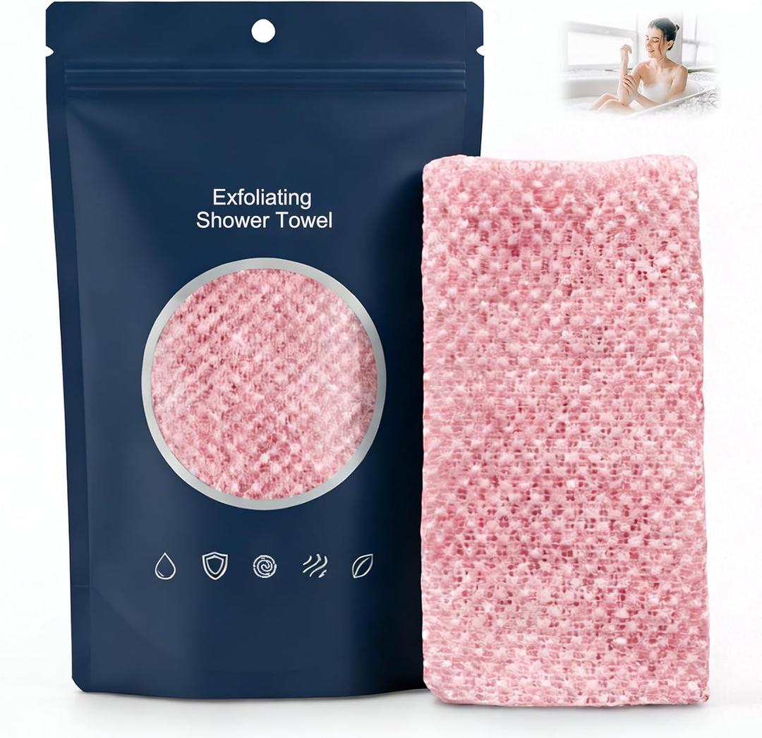 Alorin Silver Towel - Alorin's Exfoliating Shower Towel, Premium Scrub Wash Cloth for Body & Face, Exfoliating Skin Bath Towel for Men and Women (Pink)