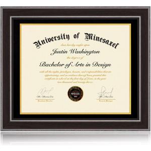 16x20 Diploma Frames 14x17 with Black Mat - Walnut Wood Finish | Shatter-Resistant Glass | for Wall Mounting | Gift for Graduations & Professional Certificate (1 Pack)