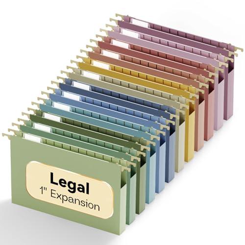 NORDUN Plastic Hanging File Folders Legal Size,Heavy Duty 1" Expandable Filing Cabniet Folder with Tabs,12 Pack Sturdy Hang Folder for File Frame/File Box,Pastel Color Hanging File Organizer