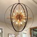 31.5" Black Gold 16-Light Globe Sputnik Chandelier Modern Industrial Adjustable Hanging Ceiling Firework Pendant Light Fixture for Entryway Foyer Stairway Bedroom Dining Living Room Hallway