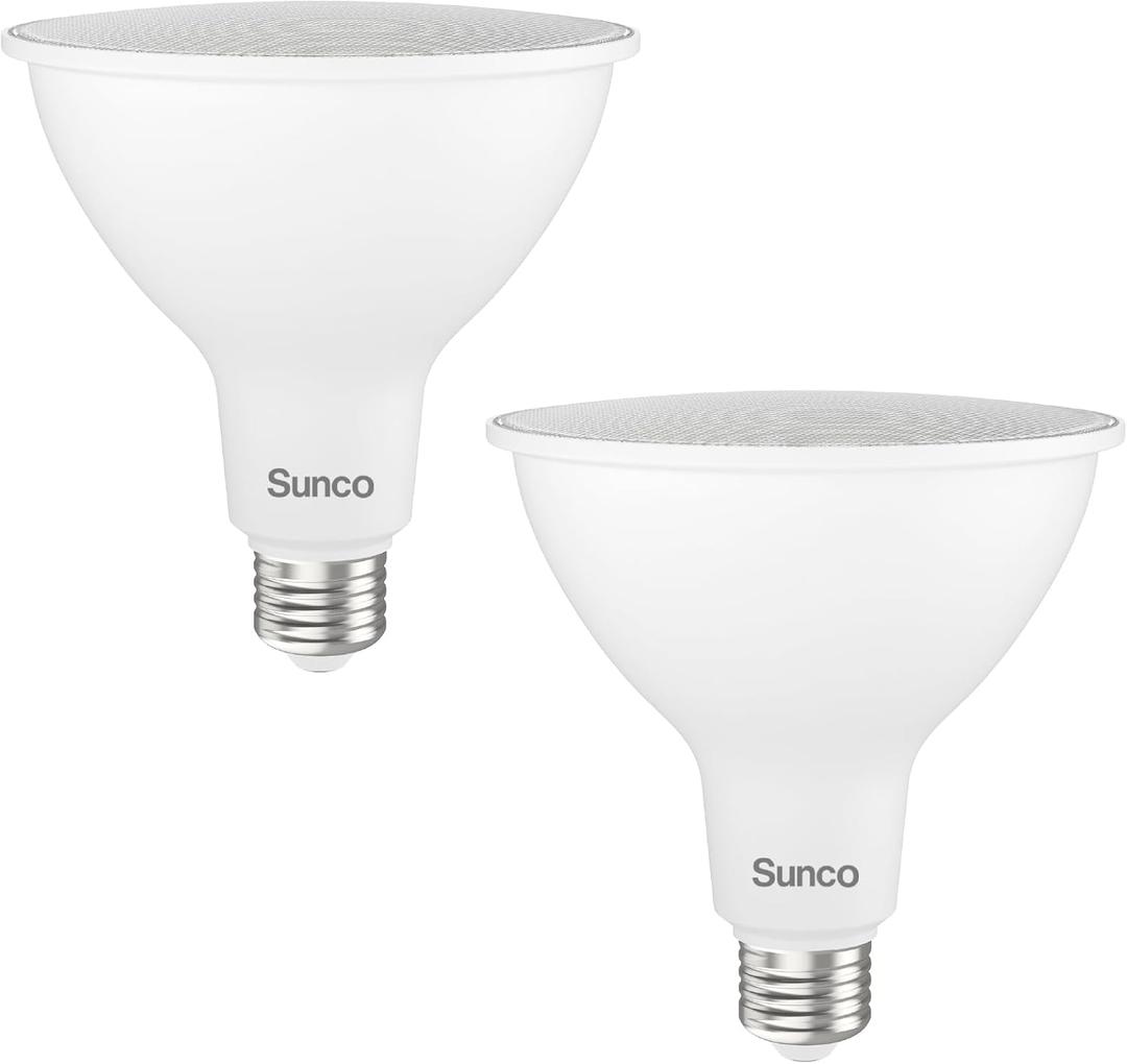 Sunco Outdoor Flood Light Bulbs, PAR38 LED Flood Lights Waterproof, 1800 LM, 15W (150W Equivalent), 3000K Warm White, Dimmable, E26 Base, Wet Rated UL 2 Pack.