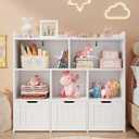 Gizoon Toy Storage Cabinet and Kids Bookcase with 3 Movable Drawers and 6 Open Shelves Featuring Fall Prevention Barrier for Playroom Nursery Kids Room Organization, White