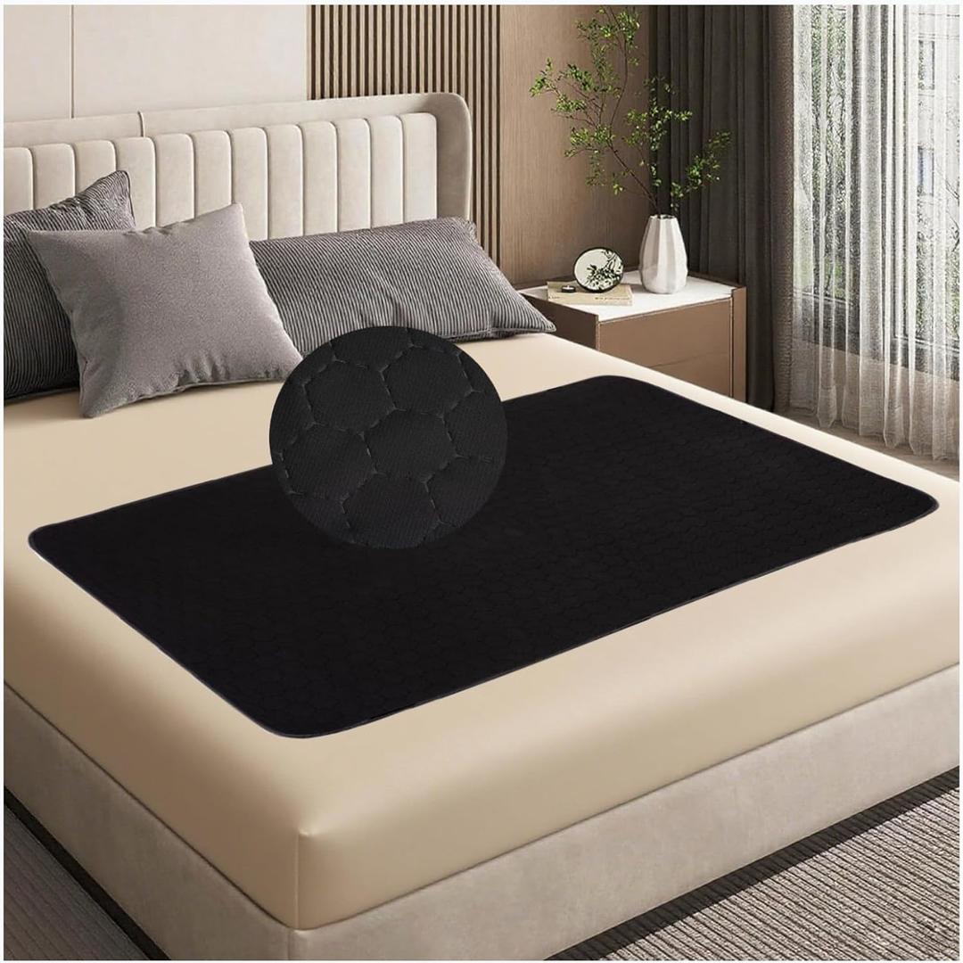 RIQINXIN Non-Slip Absorbent Incontinence Bed Pads Waterproof Reusable Washable Incontinence Underpads for Adults Children Elderly Sofa 2Pcs 35x60in Black