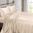 Vonty Satin Sheets Queen Silky Soft Satin Bed Sheets Beige Sheet Set, 1 Deep Pocket Fitted Sheet + 1 Flat Sheet + 2 Pillowcases
