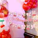 Our Cherry on Top Decorations - Pink Cherry Bow Party Garland for Birthday, First Baby Shower, and Valentines Themed Celebrations